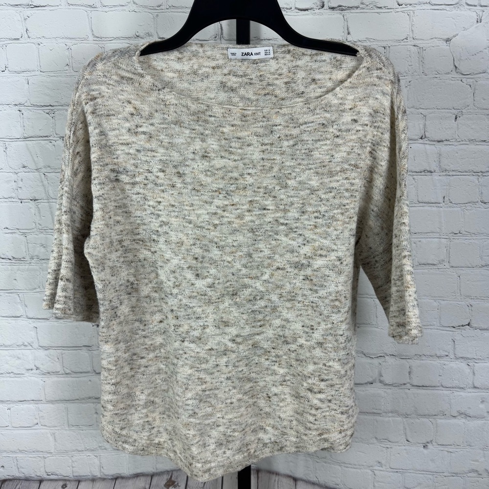 ZARA Knit 3/4 Sleeve Asymmetric Earth Tone Color Sweater Size Medium